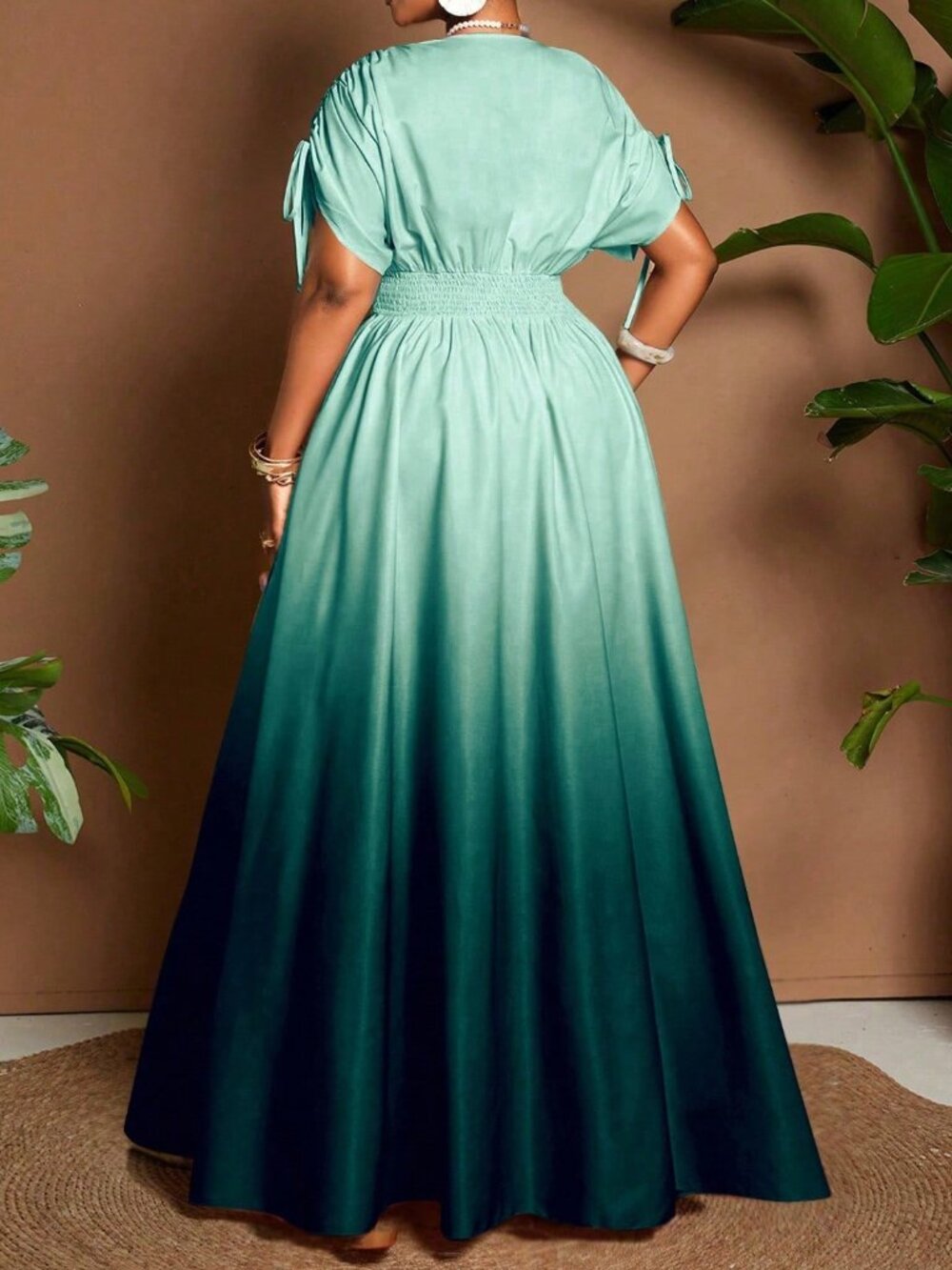 Multicolor Casual Women's Ombre V-Neck A-Line Maxi Dress - Picture 2 of 7